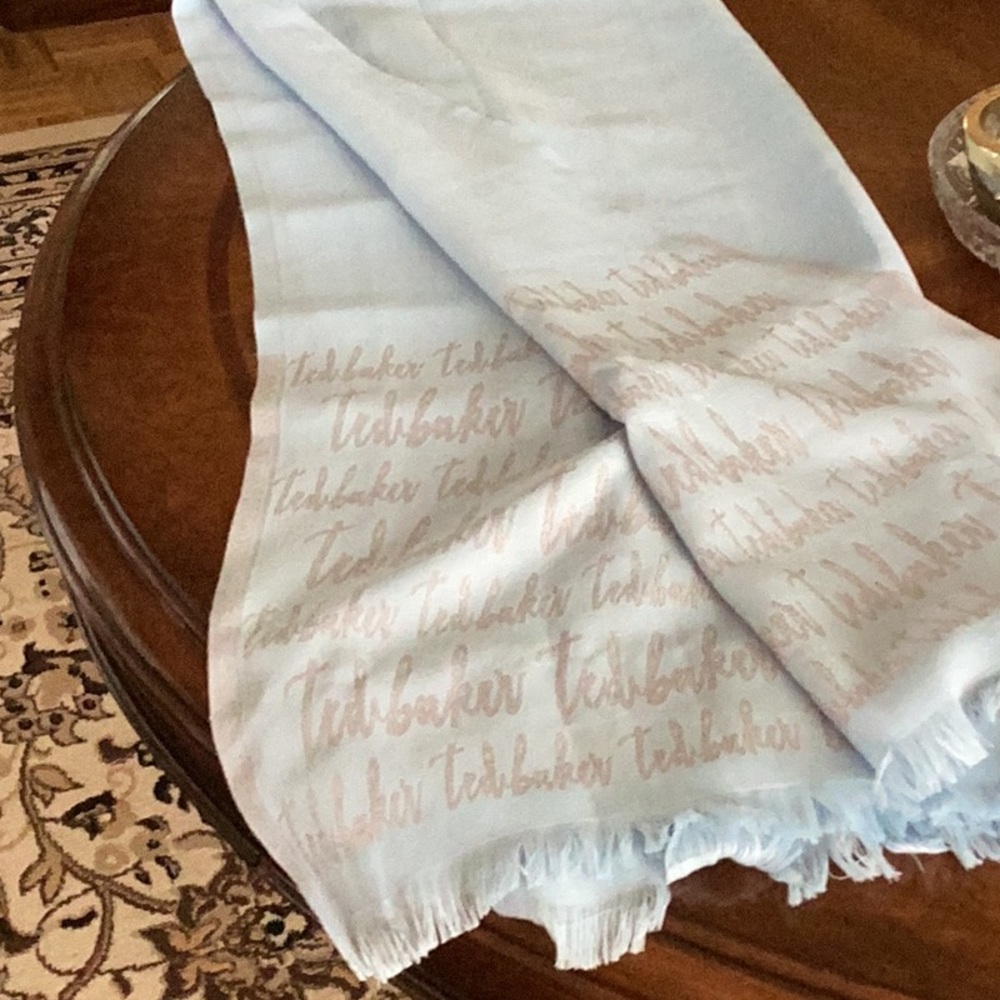Light Blue Scarf with Text Design